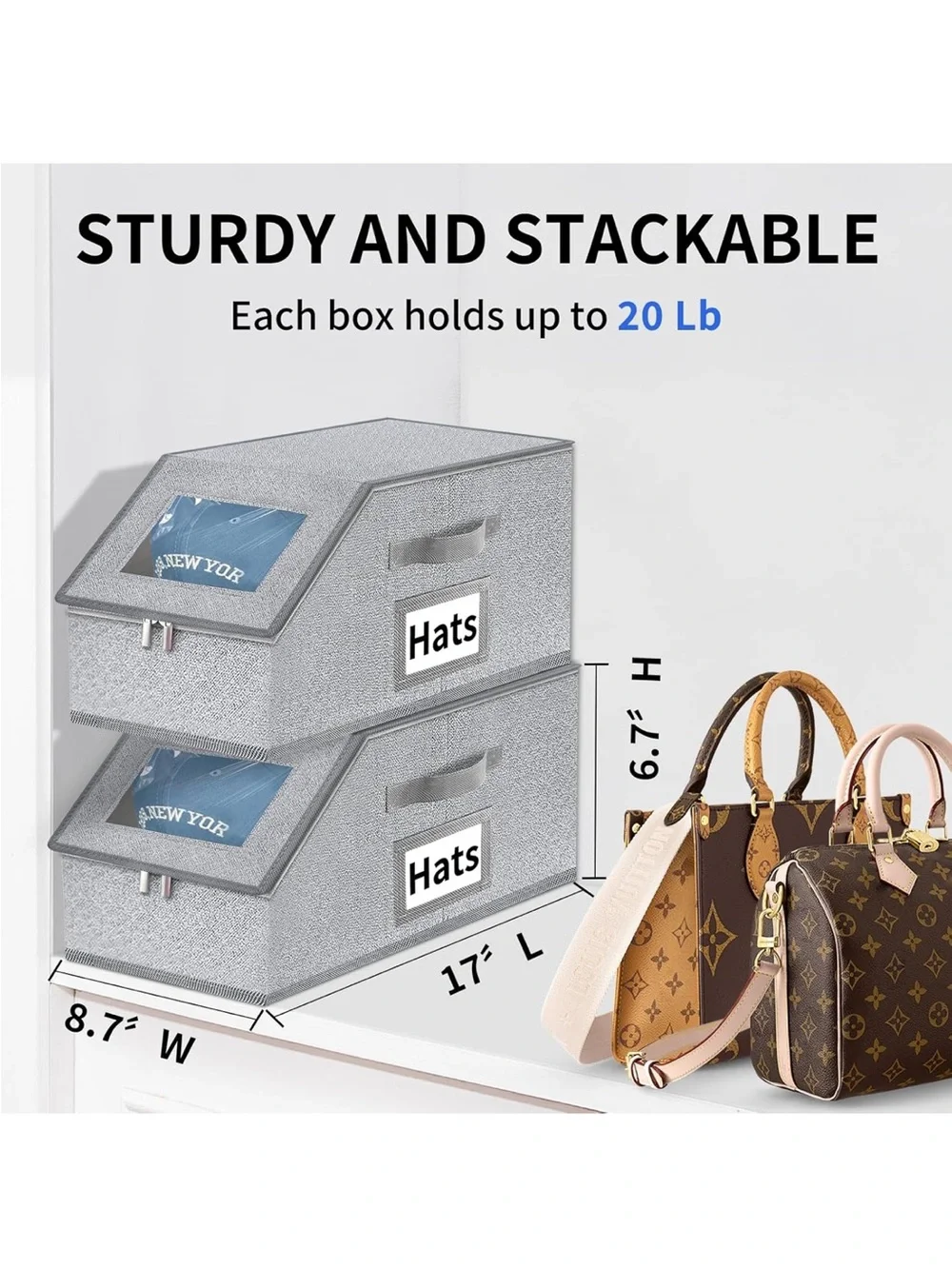 New Open Box Hat Organizer for Baseball Caps - 2PCS Stackable Storage with Clear